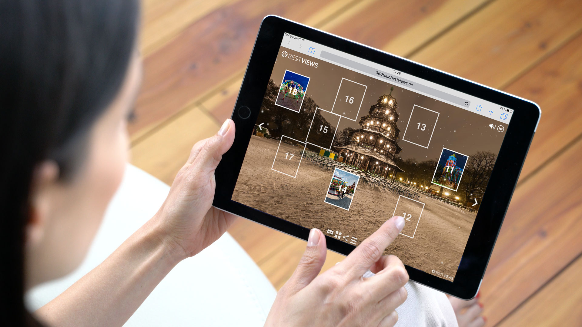 Bestviews-ipad-360-Grad-Adventskalender-München-Rundgang virtueller 360 Grad Adventskalender München bei Schnee mit dem Tablet live erleben