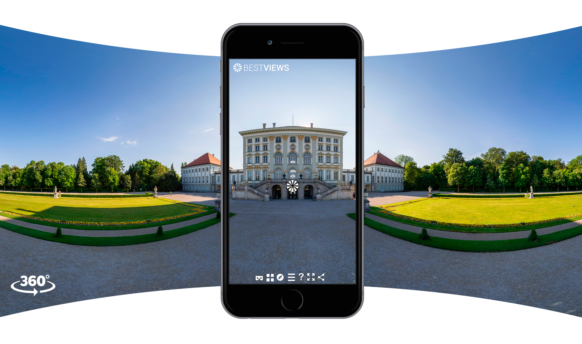iphone-360-Grad-tour-München-Morgen-Schloss-Nymphenburg virtueller Rundgang München Morgen mit dem Smartphone erleben